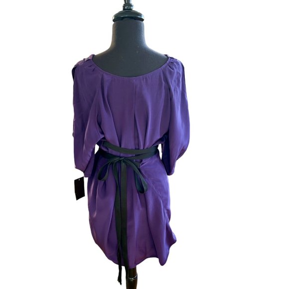 NWT Vera Wang Purple Silk Blouse w/Black Wrap Around Belt Size 8 - Picture 3 of 15
